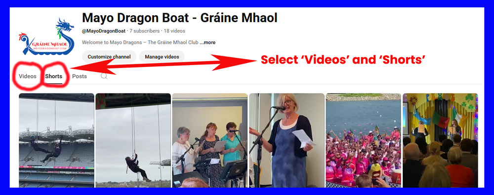 Click on 'Shorts' and 'Videos' in Youtube